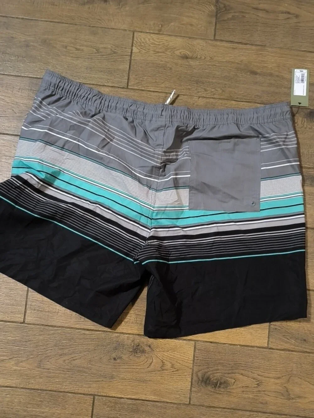 Goodfellow & Co Gray, Black & Teal Striped Swim Board Shorts